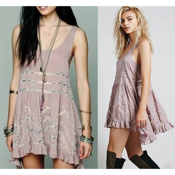 Free People Intimately Trapeze Mini Dress in Misty Combo Pink Size XS - Picture 2 of 11